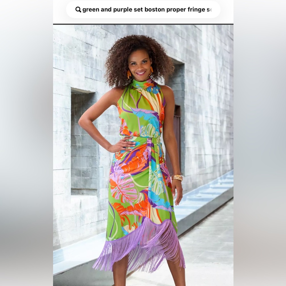 Boston Proper Lime Green and Orange Tropical Print Set skirt and top